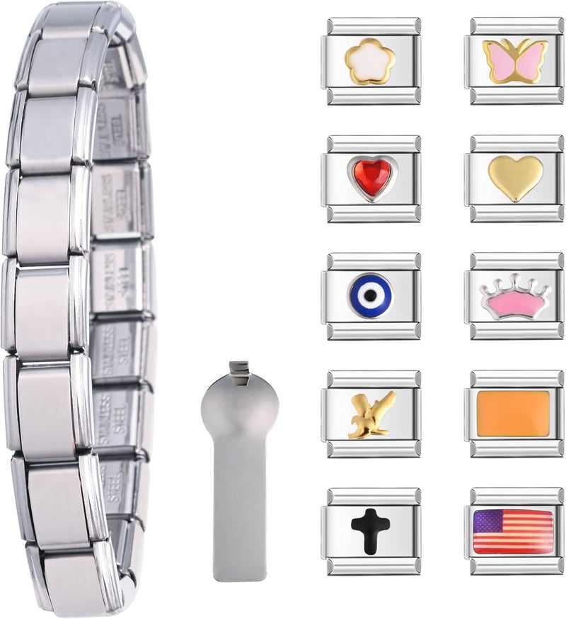 Gracayfr 10 قطع سوار سحر إيطالي، سحر إيطالي DIY، سوار سحر رابط وحدات كلاسيكي من 2000، هدايا عيد الهالوين وعيد الميلاد للنساء والفتيات مع أداة - Image 1